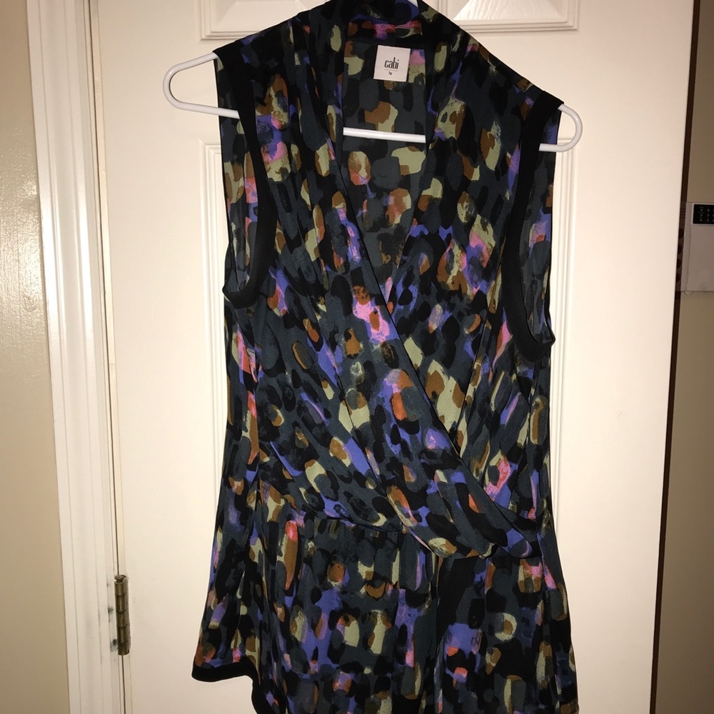 Cabi sleeveless shear wrap top